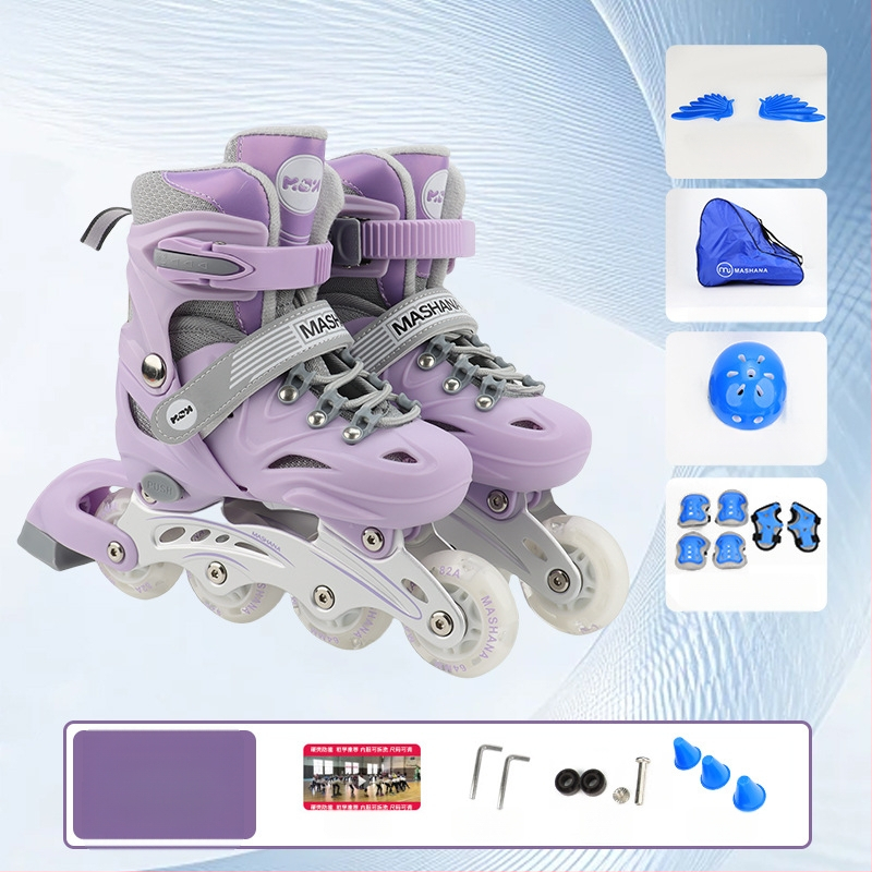 Inline skates za djevojčice – kompletan set za početnice, prilagodljivi, treptajući svjetlosni efekti, uzrast 3–10