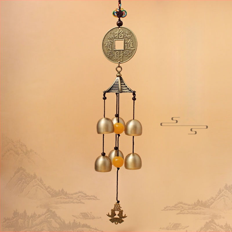 Bakreni zvon za vrata sa Feng shui, viseći dekor, toranj-stil, jednoslojni, šest bakrenih zvončića