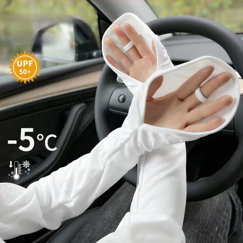 Duge rukave za zaštitu od sunca za žene, Ledeno-saten materijal, ljeto, slobodan kroj