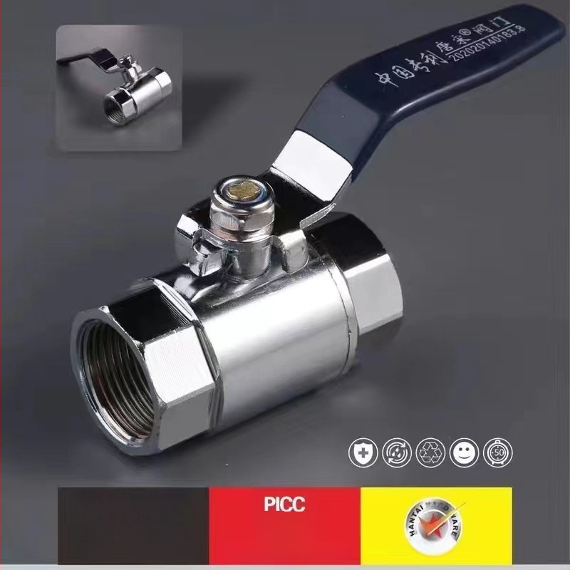 PPR čelični kuglasti ventil s dvostrukim unutarnjim navojem, dvostruki spojni kraje; veličine 1/2", 3/4", 1" i Ø20 Ø25 Ø32 mm; otporan na visoke temperature i tlak