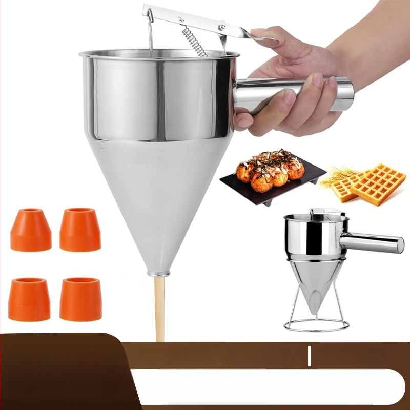 Nehrđajući čelični lijevak za tijesto Takoyaki sa nosačem – odvojivi dispenzer i separator