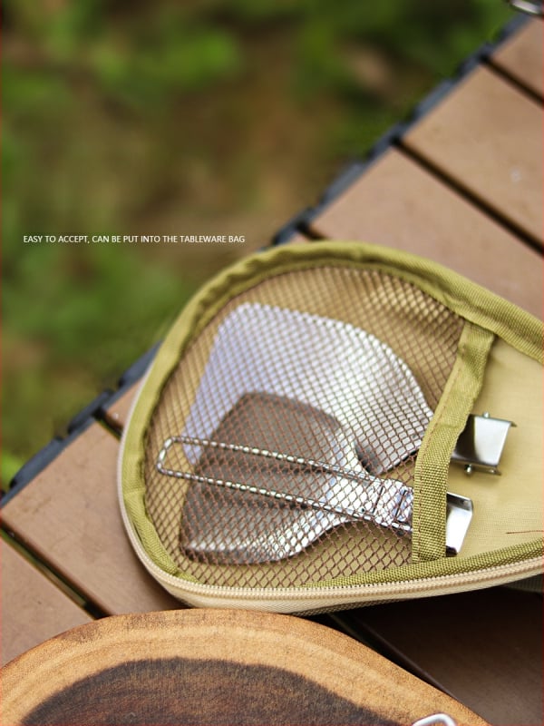 Комплект къмпинг посуда от неръждаема стомана 304, преносим сгъваем многофункционален прибор за готвене за 3–5 души