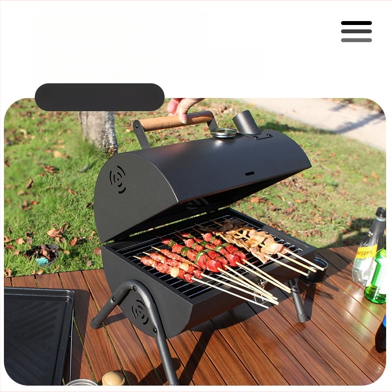 Двустранна барбекю тава от карбонова стомана, преносима сгъваема за къмпинг (пържене и печене, 4,2 кг, 3–5 порции)