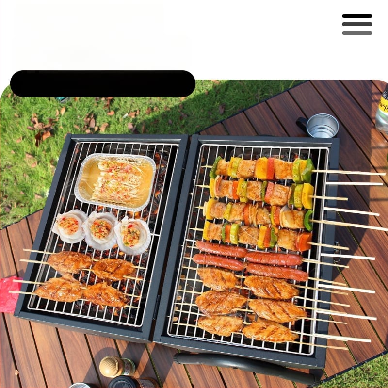 Двустранна барбекю тава от карбонова стомана, преносима сгъваема за къмпинг (пържене и печене, 4,2 кг, 3–5 порции)