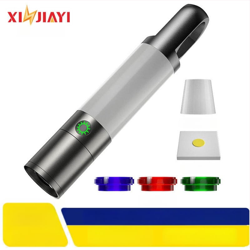 Xin Jiayi lanternă LED reîncărcabilă pentru camping cu lumină laterală COB — corp din aliaj de aluminiu, baterie 1200 mAh, rază >500 m, alimentare manuală