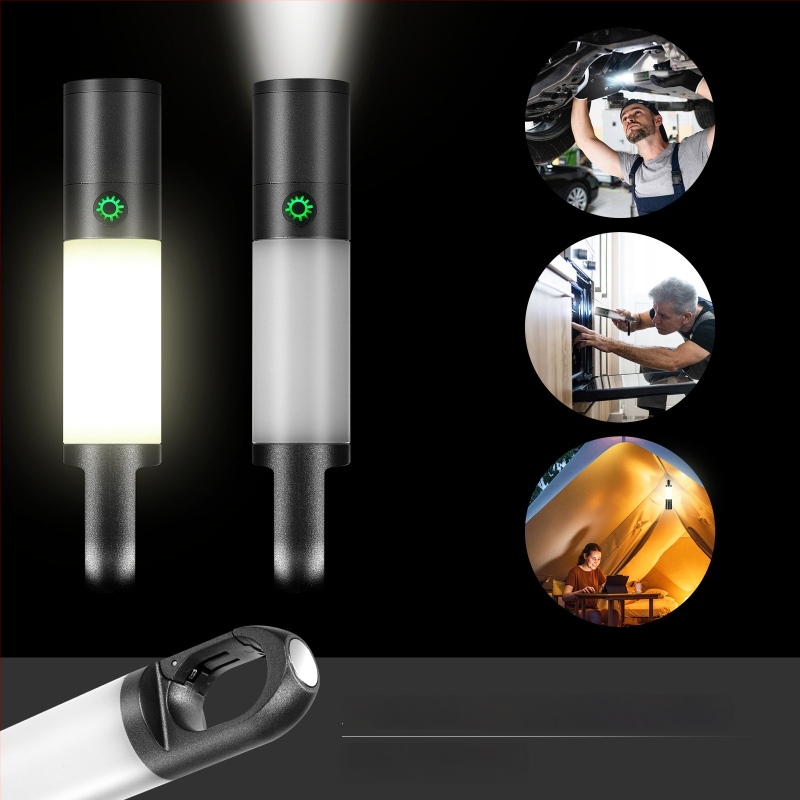 Xin Jiayi lanternă LED reîncărcabilă pentru camping cu lumină laterală COB — corp din aliaj de aluminiu, baterie 1200 mAh, rază >500 m, alimentare manuală