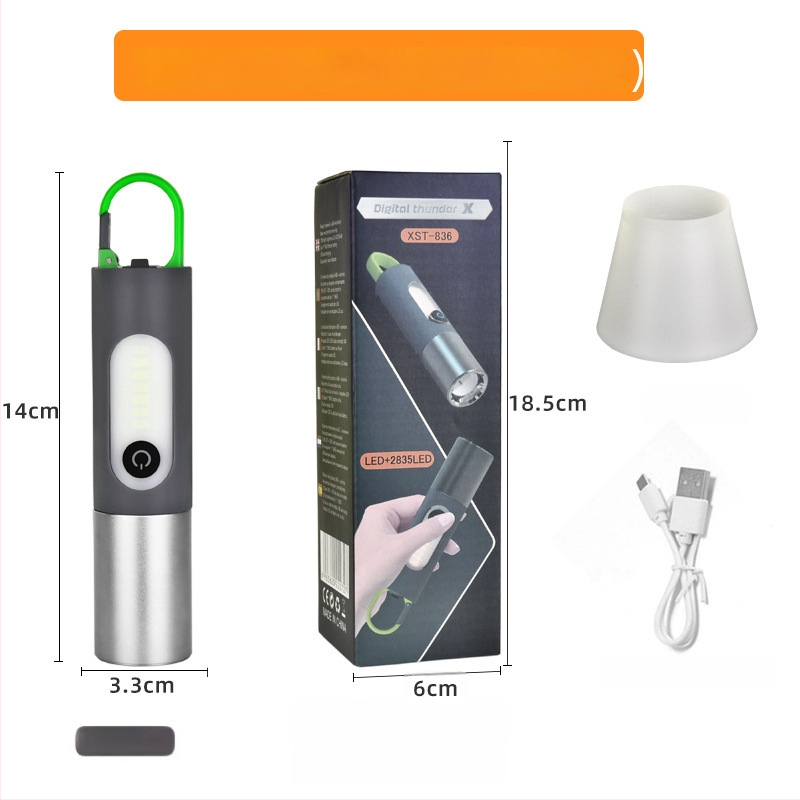 Xin Jiayi lanternă LED reîncărcabilă pentru camping cu lumină laterală COB — corp din aliaj de aluminiu, baterie 1200 mAh, rază >500 m, alimentare manuală