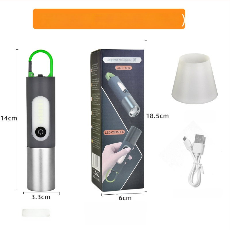 Xin Jiayi lanternă LED reîncărcabilă pentru camping cu lumină laterală COB — corp din aliaj de aluminiu, baterie 1200 mAh, rază >500 m, alimentare manuală