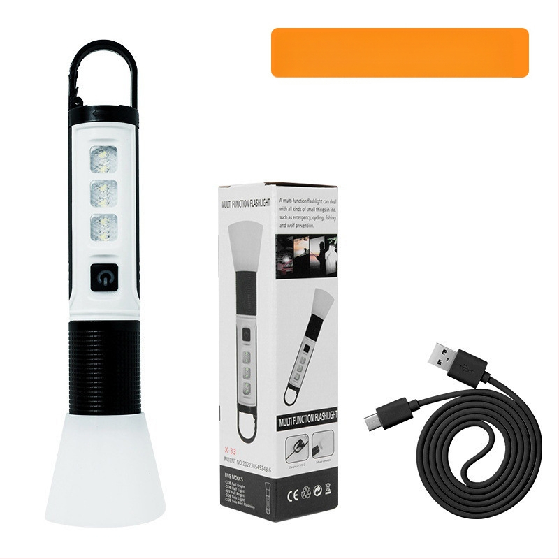 Xin Jiayi lanternă LED reîncărcabilă pentru camping cu lumină laterală COB — corp din aliaj de aluminiu, baterie 1200 mAh, rază >500 m, alimentare manuală