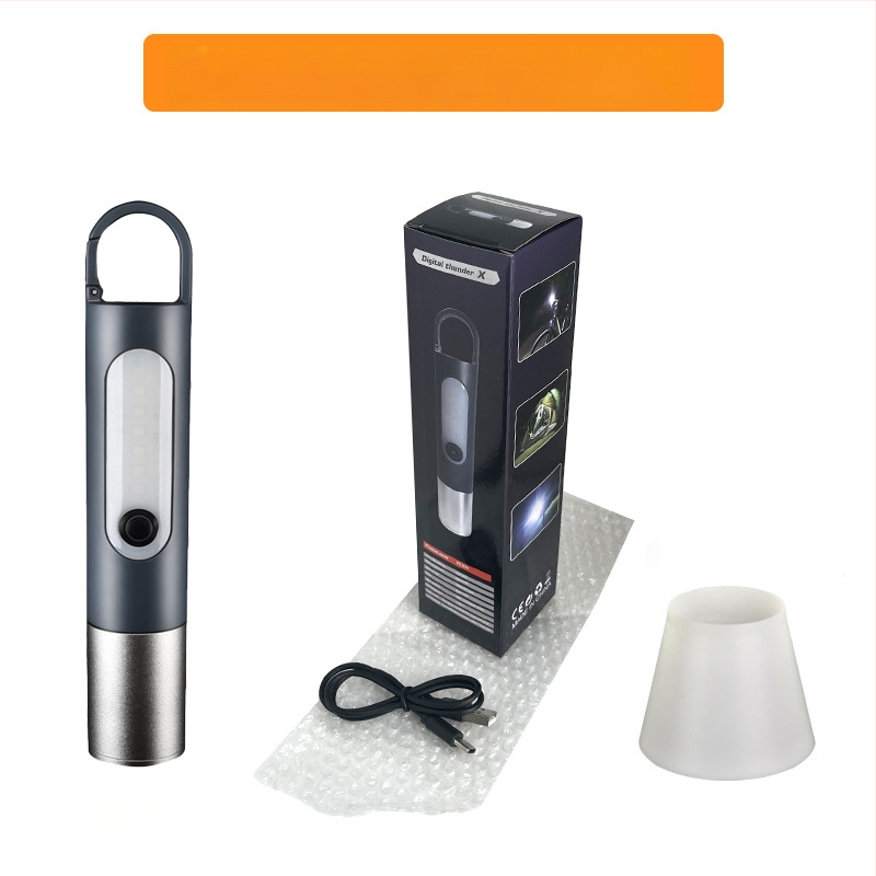 Xin Jiayi lanternă LED reîncărcabilă pentru camping cu lumină laterală COB — corp din aliaj de aluminiu, baterie 1200 mAh, rază >500 m, alimentare manuală