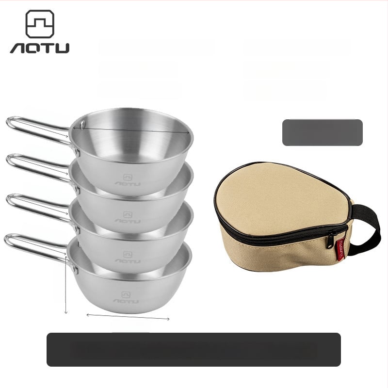 Сет съдове за хранене от 304 неръждаема стомана за къмпинг, сгъваеми купички и прибори за хранене – компактно съхранение, марка Bump, модел AT6446, тегло 504 г, за 2–3 души