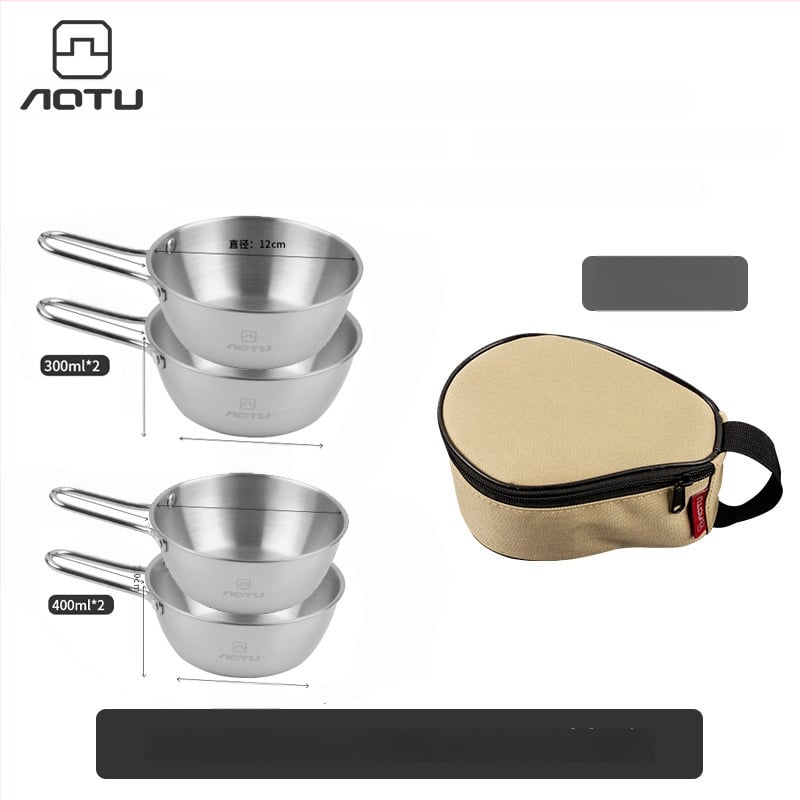 Сет съдове за хранене от 304 неръждаема стомана за къмпинг, сгъваеми купички и прибори за хранене – компактно съхранение, марка Bump, модел AT6446, тегло 504 г, за 2–3 души