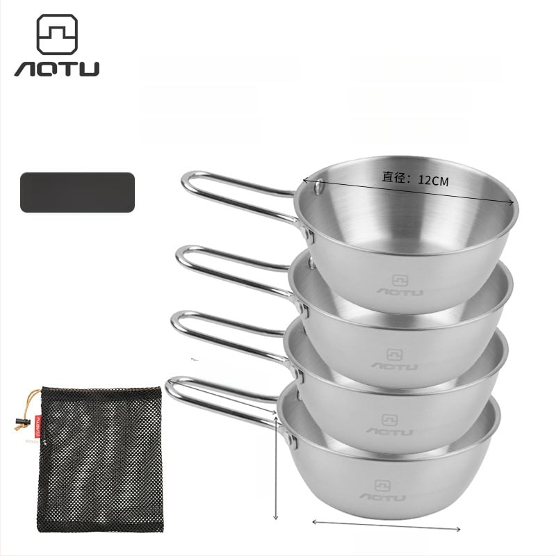 Сет съдове за хранене от 304 неръждаема стомана за къмпинг, сгъваеми купички и прибори за хранене – компактно съхранение, марка Bump, модел AT6446, тегло 504 г, за 2–3 души