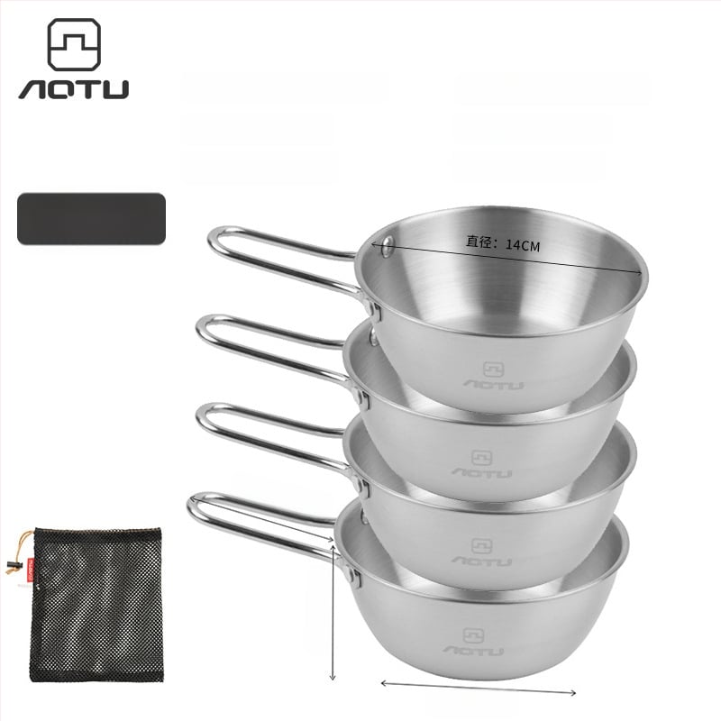 Сет съдове за хранене от 304 неръждаема стомана за къмпинг, сгъваеми купички и прибори за хранене – компактно съхранение, марка Bump, модел AT6446, тегло 504 г, за 2–3 души