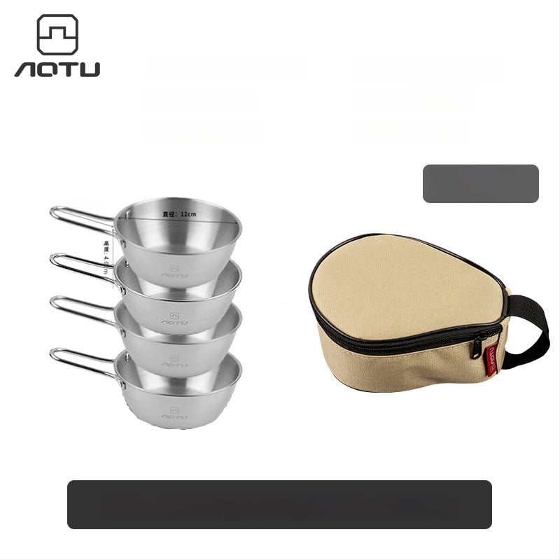 Сет съдове за хранене от 304 неръждаема стомана за къмпинг, сгъваеми купички и прибори за хранене – компактно съхранение, марка Bump, модел AT6446, тегло 504 г, за 2–3 души