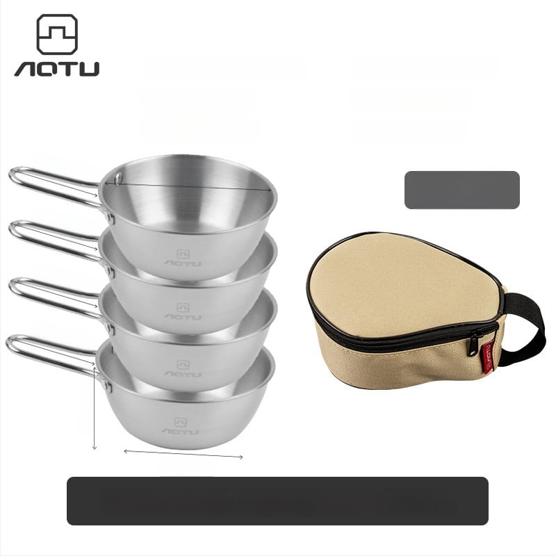 Сет съдове за хранене от 304 неръждаема стомана за къмпинг, сгъваеми купички и прибори за хранене – компактно съхранение, марка Bump, модел AT6446, тегло 504 г, за 2–3 души