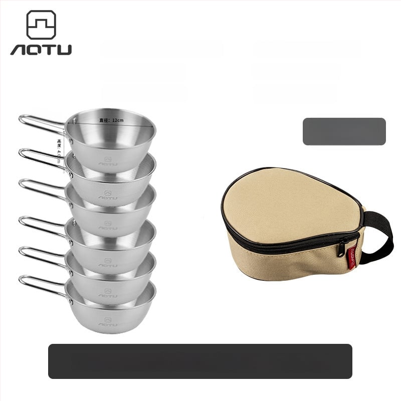 Сет съдове за хранене от 304 неръждаема стомана за къмпинг, сгъваеми купички и прибори за хранене – компактно съхранение, марка Bump, модел AT6446, тегло 504 г, за 2–3 души