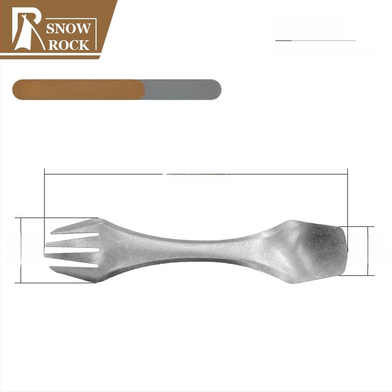 Титаниева двойно използваема лъжица и вилка, интегрирани преносими къмпинг прибори, тежи около 23 g, устойчиви на високи температури и падания, персонализируемо лого