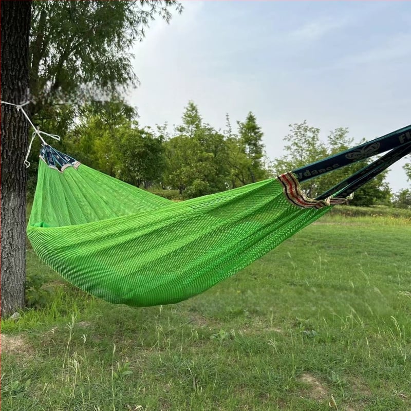 Хамак от ледено-ситова мрежеста тъкан, дишащ за външна употреба, носимост 250 кг, тегло 650 г