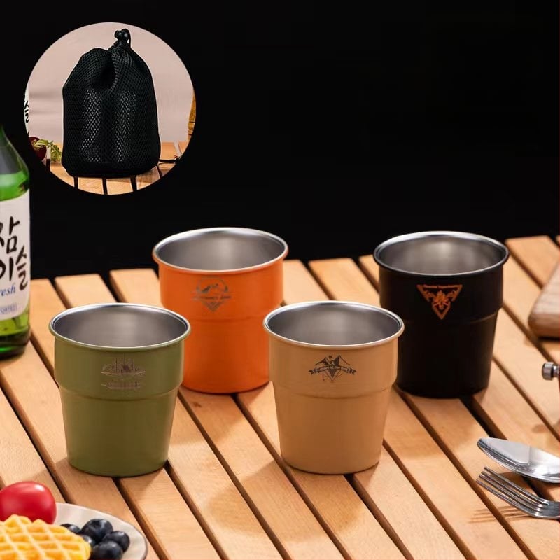 Къмпинг чаша за кафе от 304 неръждаема стомана, еднослойна, преносима • модел A300-350 • тегло 58 г • за 1 човек