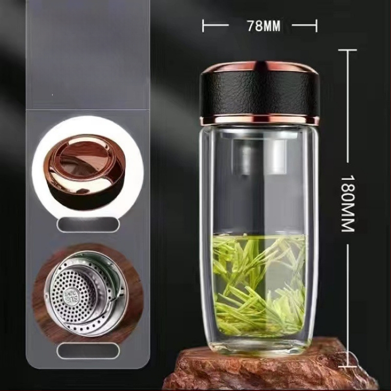 Ποτήρι νερού με διπλό τοίχωμα από θρεμοανθεκτικό γυαλί μποροσιλικό για αυτοκινητισμό; απλός σχεδιασμός χωρίς λαβή ή καπάκι; φινίρισμα αμμοβολής.