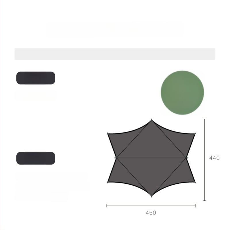 Kültéri kempingre alkalmas árnyékoló sátor pillangó alakú, Oxford szövet, 3000 mm vízállóság, kézi összeszerelés, vas váz