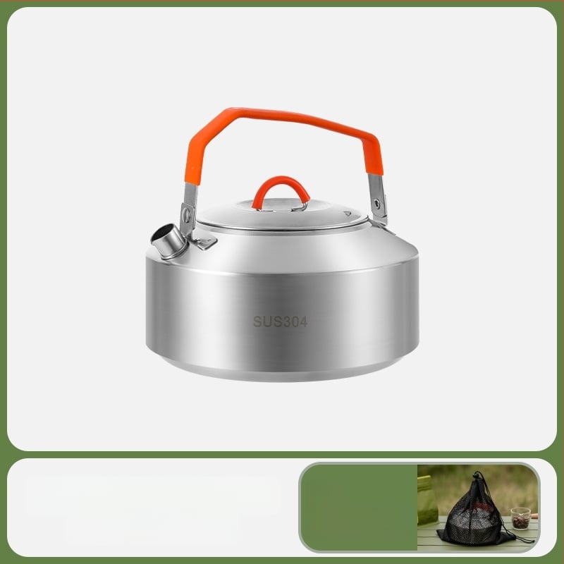 Комплект за къмпинг кухненски съдове от 304 неръждаема стомана, включва преносим воден котел и тиган, Модел 985