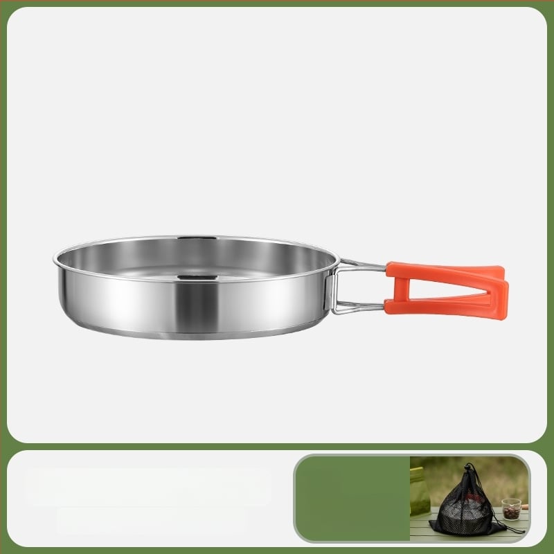 Комплект за къмпинг кухненски съдове от 304 неръждаема стомана, включва преносим воден котел и тиган, Модел 985