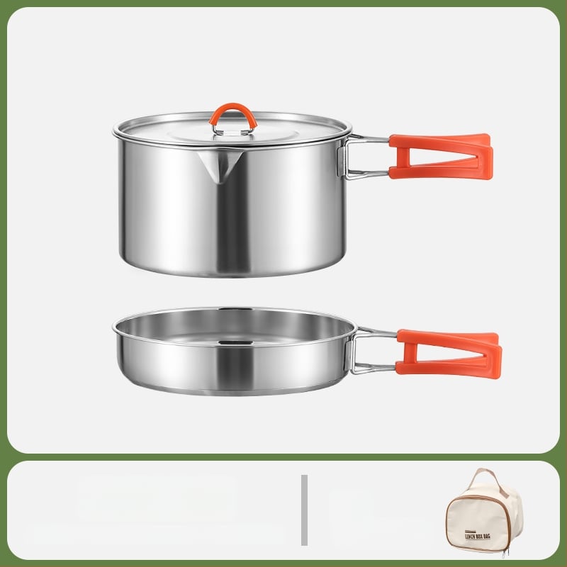 Комплект за къмпинг кухненски съдове от 304 неръждаема стомана, включва преносим воден котел и тиган, Модел 985