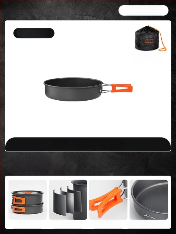 Портативен комплект къмпинг съдове за готвене – алуминиева сплав, Tuocun, за 1–2 души, тегло 1,0 кг