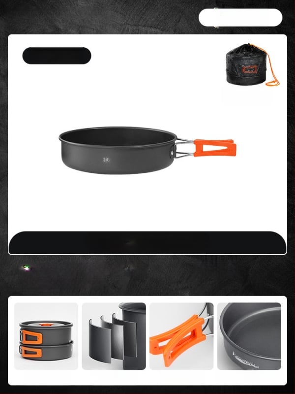 Портативен комплект къмпинг съдове за готвене – алуминиева сплав, Tuocun, за 1–2 души, тегло 1,0 кг