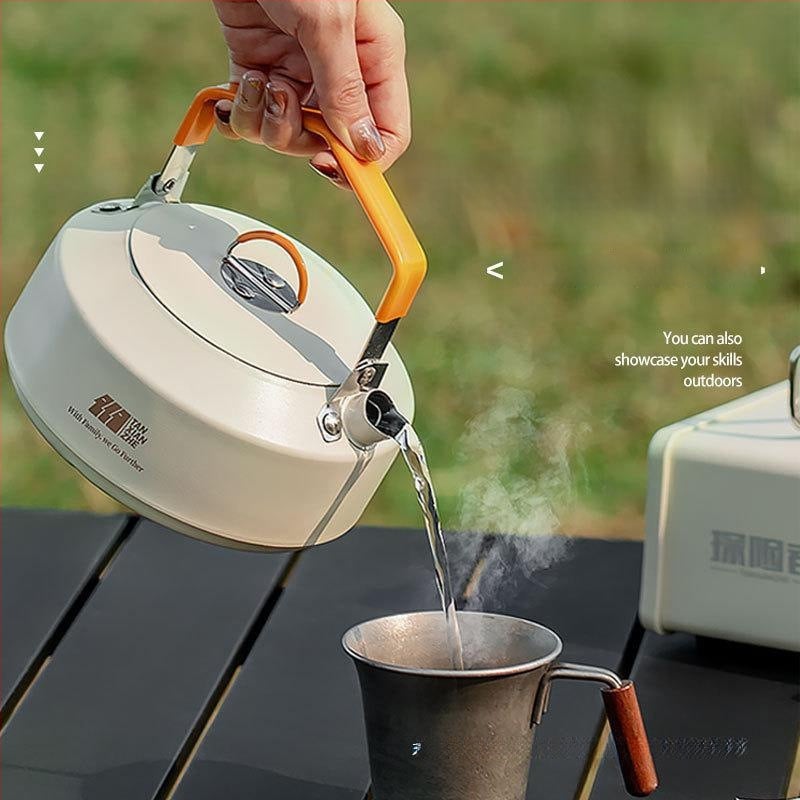 Набор съдове за къмпинг: тричленен комплект с походен котел и чайник (неръждаема стомана, преносим)