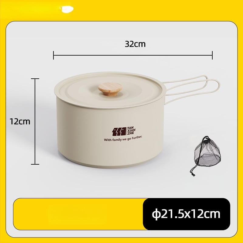 Набор съдове за къмпинг: тричленен комплект с походен котел и чайник (неръждаема стомана, преносим)