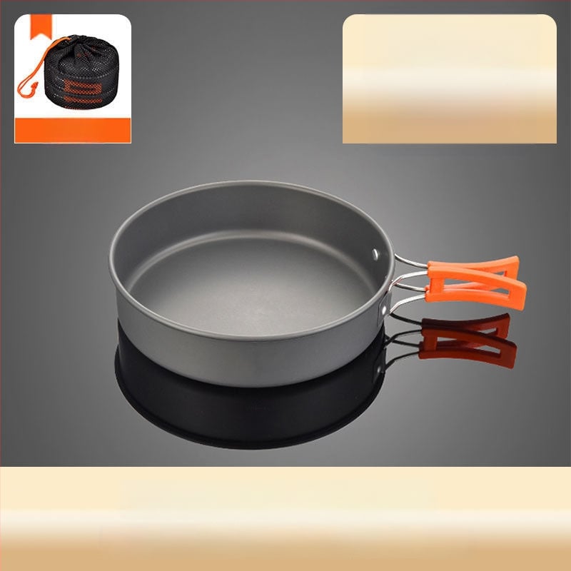 Портативен къмпинг комплект съдове за готвене, алуминиева сплав, за 3–5 човека, многофункционален (пържене/варене), възможност за печат на лого