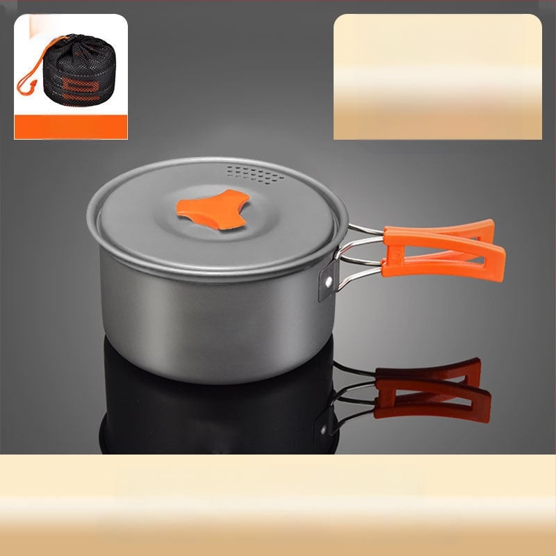 Портативен къмпинг комплект съдове за готвене, алуминиева сплав, за 3–5 човека, многофункционален (пържене/варене), възможност за печат на лого