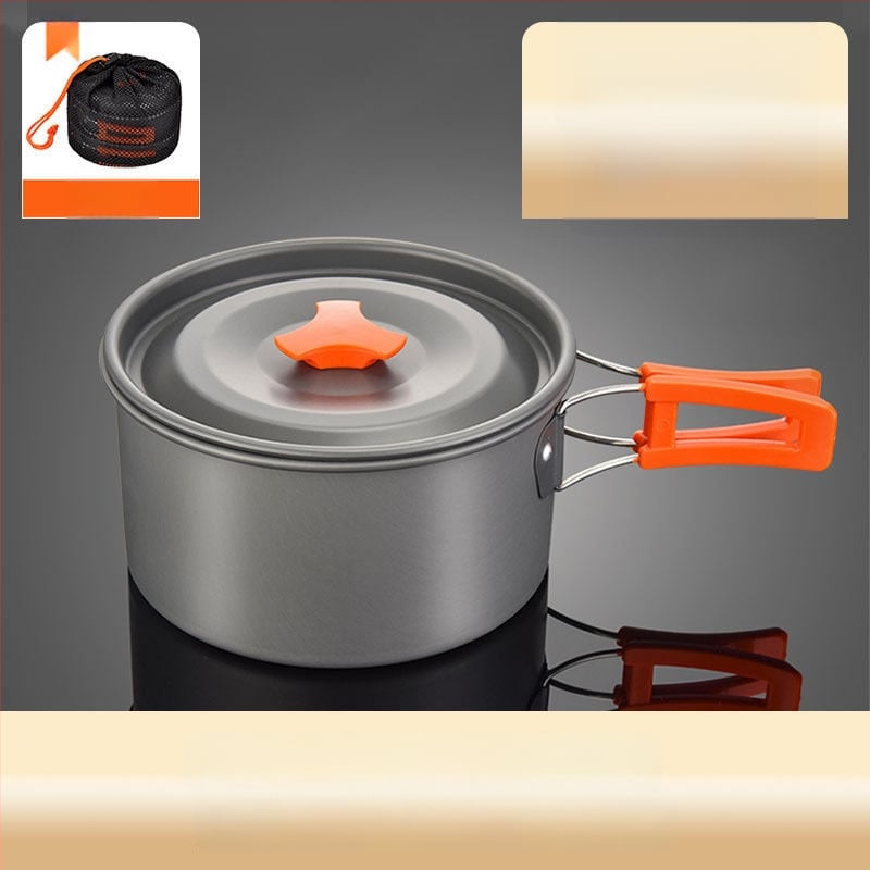 Портативен къмпинг комплект съдове за готвене, алуминиева сплав, за 3–5 човека, многофункционален (пържене/варене), възможност за печат на лого