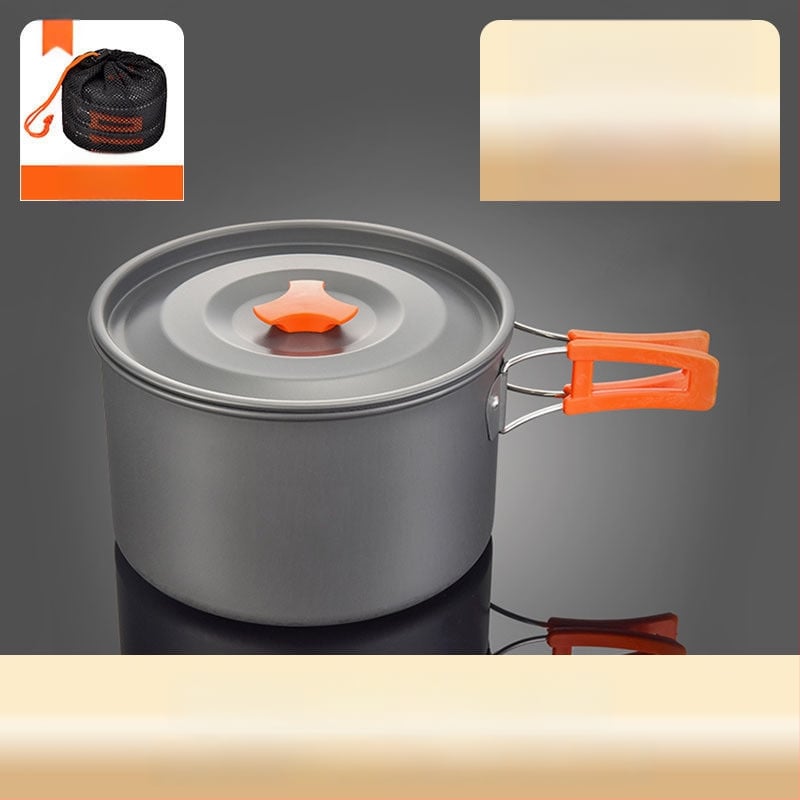 Портативен къмпинг комплект съдове за готвене, алуминиева сплав, за 3–5 човека, многофункционален (пържене/варене), възможност за печат на лого