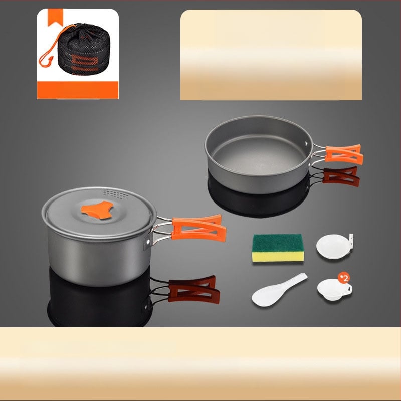 Портативен къмпинг комплект съдове за готвене, алуминиева сплав, за 3–5 човека, многофункционален (пържене/варене), възможност за печат на лого