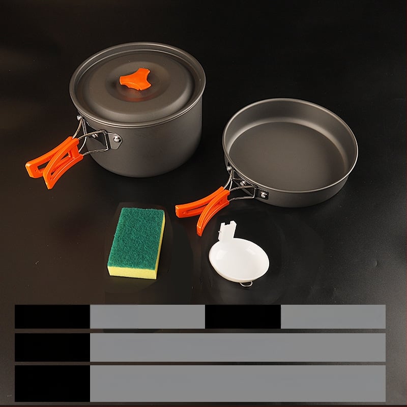 Портативен къмпинг комплект съдове за готвене, алуминиева сплав, за 3–5 човека, многофункционален (пържене/варене), възможност за печат на лого