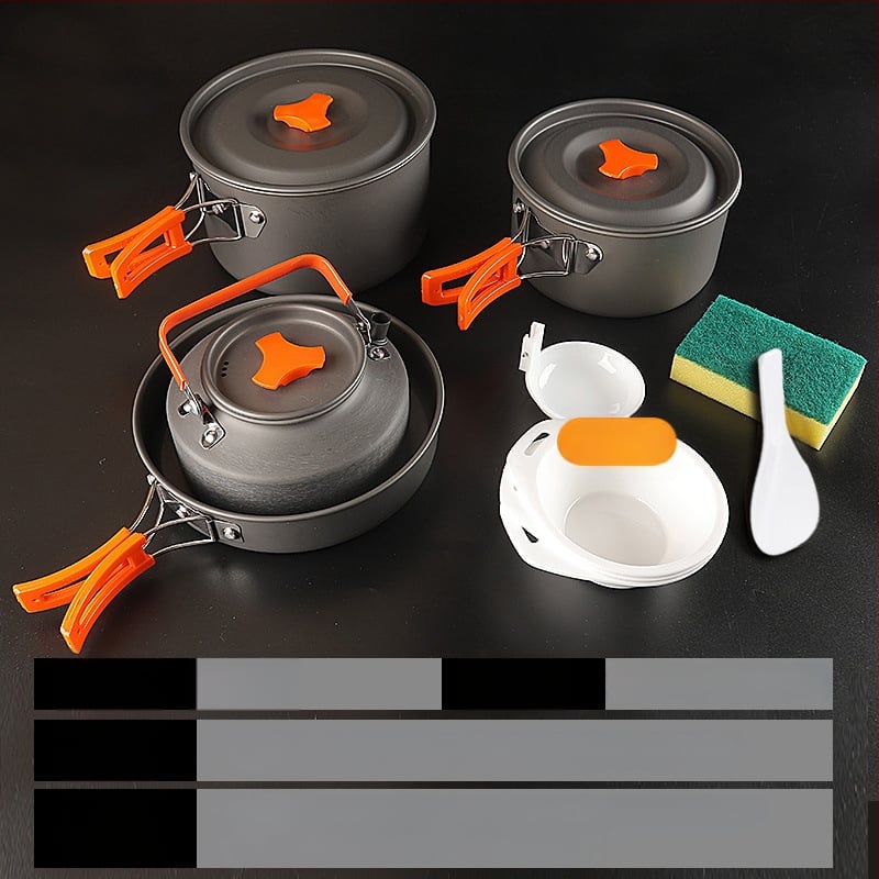 Портативен къмпинг комплект съдове за готвене, алуминиева сплав, за 3–5 човека, многофункционален (пържене/варене), възможност за печат на лого