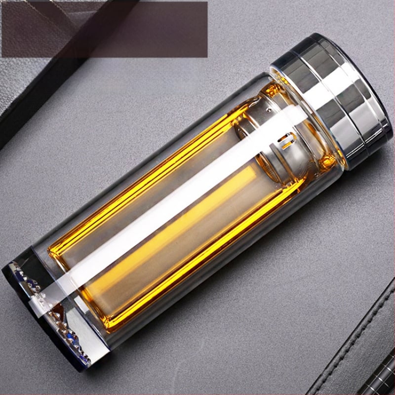 Κούπα τσαγιού με διπλό τοίχωμα από γυαλί, ευφυής μέτρηση θερμοκρασίας, πολυεπίπεδη κατασκευή, κινεζικού στυλ με καπάκι και χωρίς φίλτρο