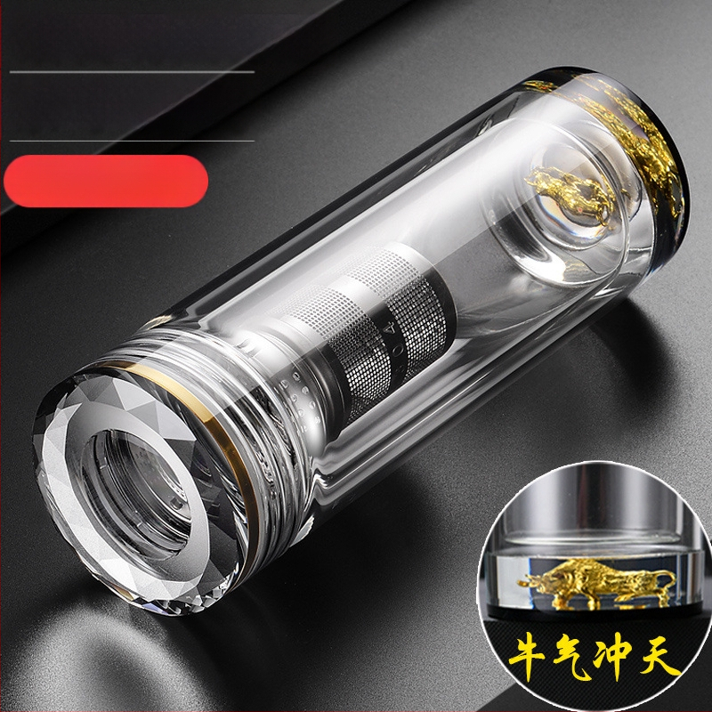 Κούπα τσαγιού με διπλό τοίχωμα από γυαλί, ευφυής μέτρηση θερμοκρασίας, πολυεπίπεδη κατασκευή, κινεζικού στυλ με καπάκι και χωρίς φίλτρο