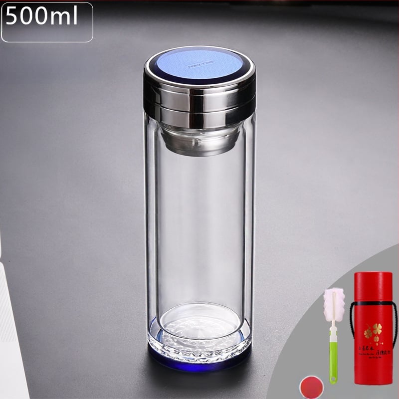 Κούπα τσαγιού με διπλό τοίχωμα από γυαλί, ευφυής μέτρηση θερμοκρασίας, πολυεπίπεδη κατασκευή, κινεζικού στυλ με καπάκι και χωρίς φίλτρο