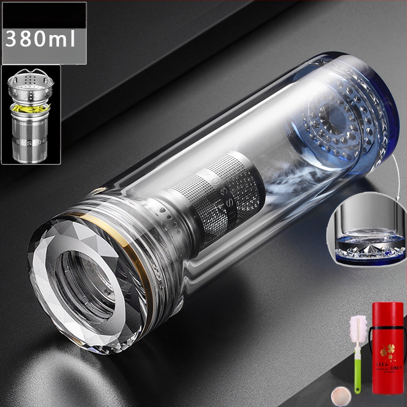 Κούπα τσαγιού με διπλό τοίχωμα από γυαλί, ευφυής μέτρηση θερμοκρασίας, πολυεπίπεδη κατασκευή, κινεζικού στυλ με καπάκι και χωρίς φίλτρο