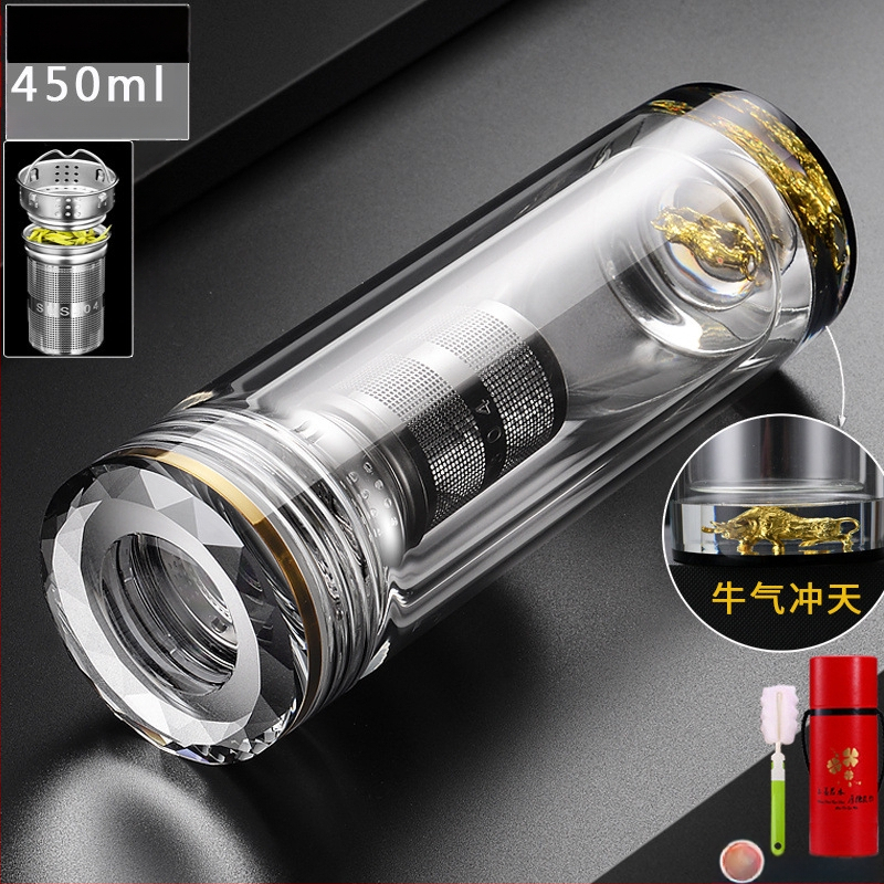 Κούπα τσαγιού με διπλό τοίχωμα από γυαλί, ευφυής μέτρηση θερμοκρασίας, πολυεπίπεδη κατασκευή, κινεζικού στυλ με καπάκι και χωρίς φίλτρο