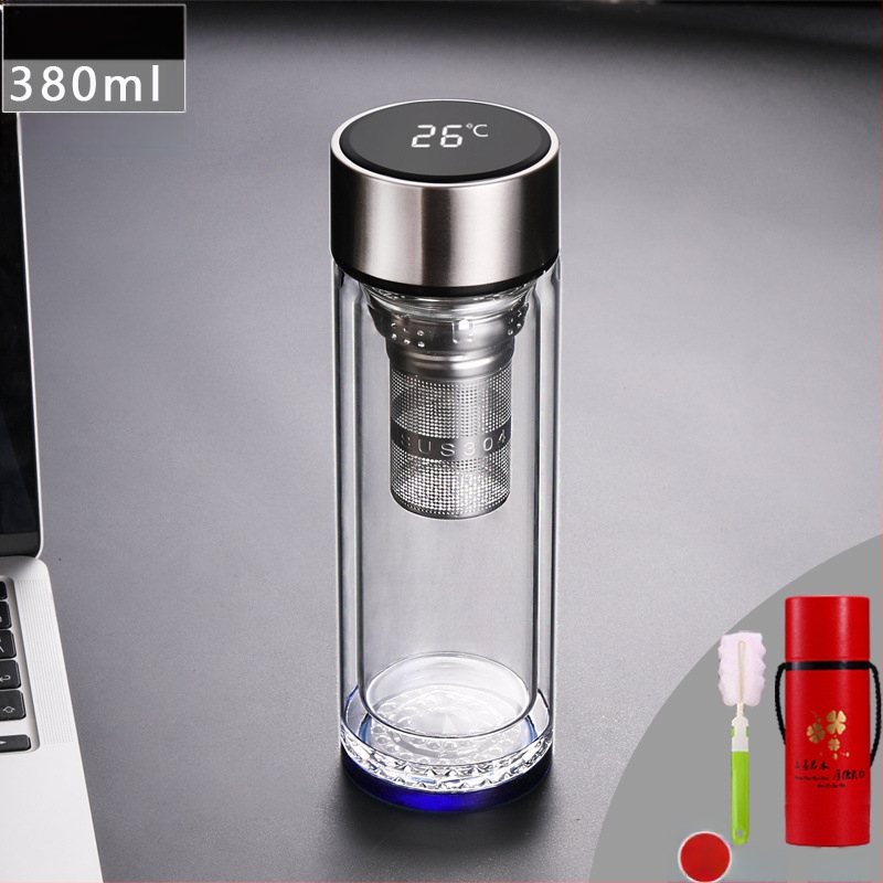 Κούπα τσαγιού με διπλό τοίχωμα από γυαλί, ευφυής μέτρηση θερμοκρασίας, πολυεπίπεδη κατασκευή, κινεζικού στυλ με καπάκι και χωρίς φίλτρο