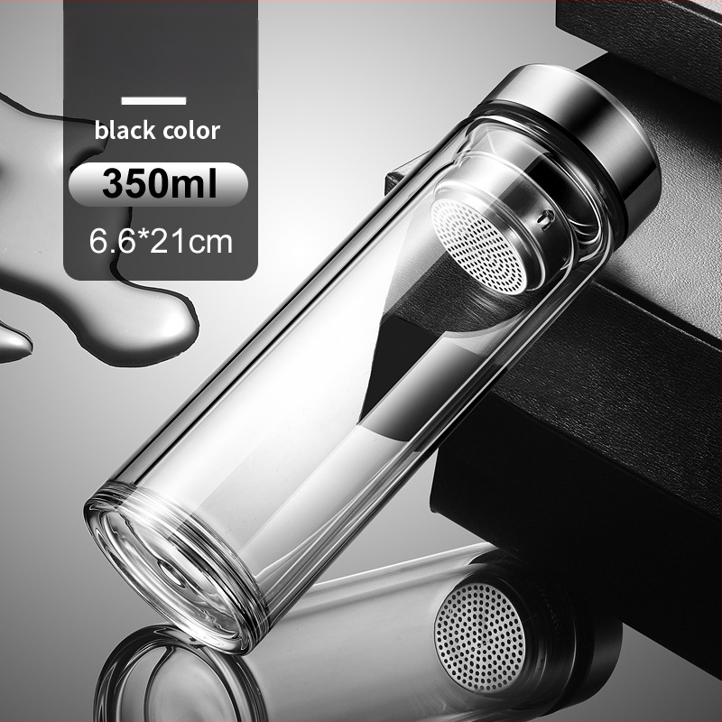 Ποτήρι γυαλιού με διπλό τοίχωμα, έξυπνη μέτρηση θερμοκρασίας, φίλτρο τσαγιού, από γυαλί υψηλής αντοχής, στεγανοποιημένο