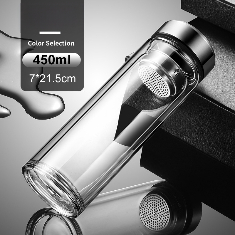 Ποτήρι γυαλιού με διπλό τοίχωμα, έξυπνη μέτρηση θερμοκρασίας, φίλτρο τσαγιού, από γυαλί υψηλής αντοχής, στεγανοποιημένο