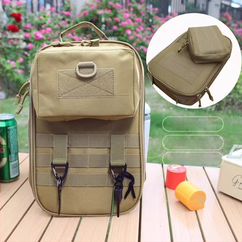 Преносим комплект за къмпинг кухненски прибори от неръждаема стомана – многофункционален комплект съдове с нож, вилица и лъжица и чанта за подправки