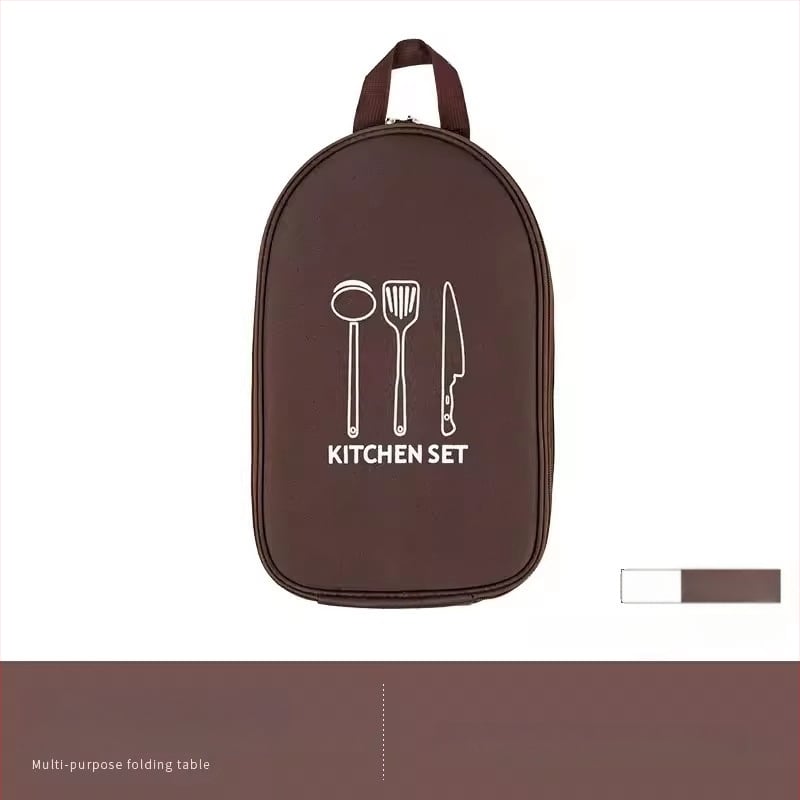Преносим комплект за къмпинг кухненски прибори от неръждаема стомана – многофункционален комплект съдове с нож, вилица и лъжица и чанта за подправки